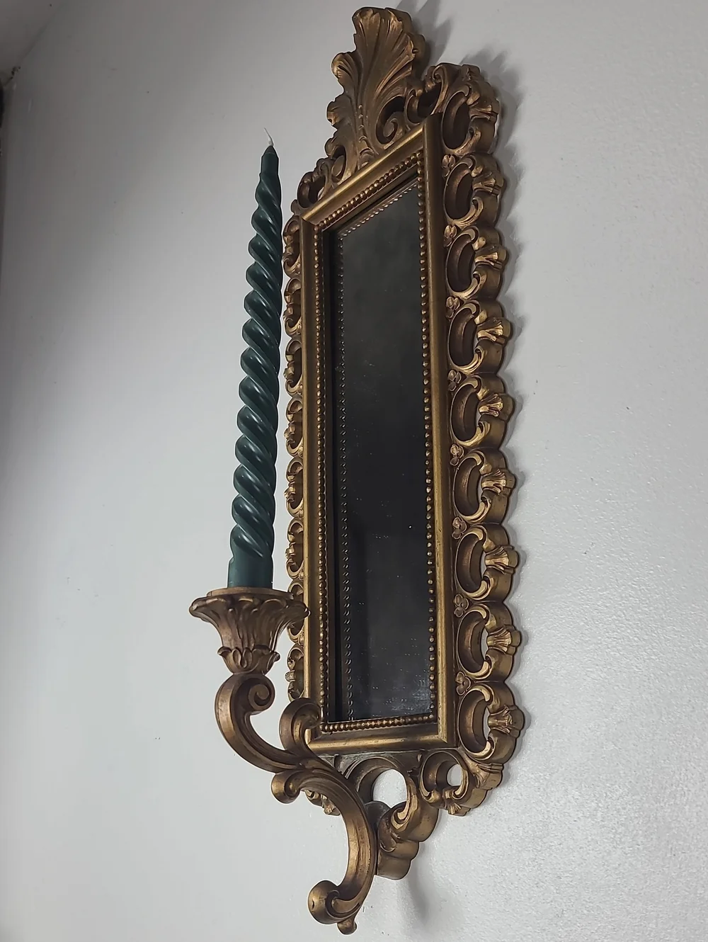 Vtg 1972 MCM Homeco Dart Gold-Tone Gilded Taper Candlestick Mirror Wall Sconce